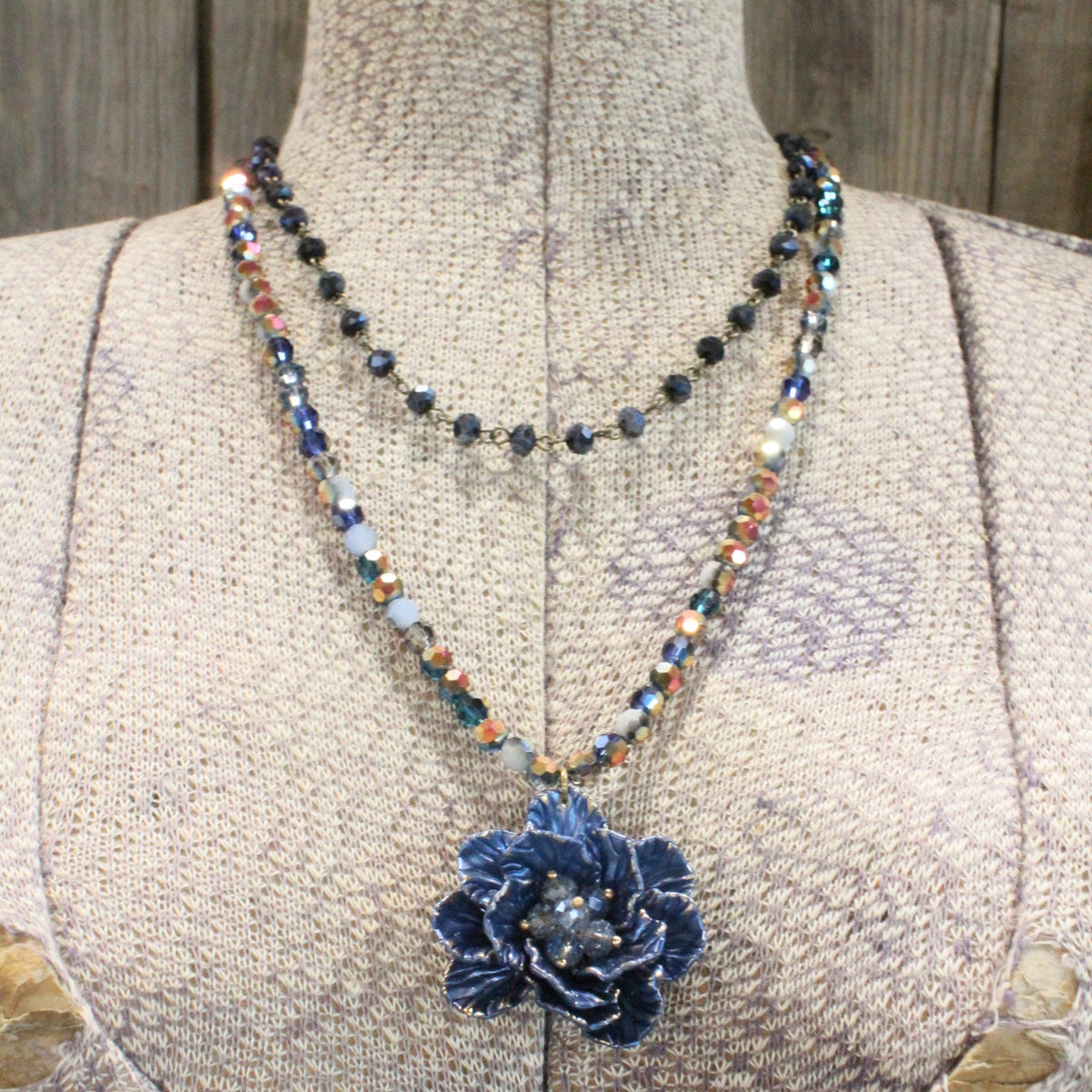 Simply Elegant Navy Flower Layered Necklace
