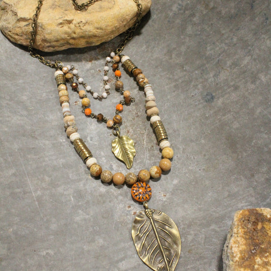 Nature Sings, Leaves Fall Triple Layered Necklace