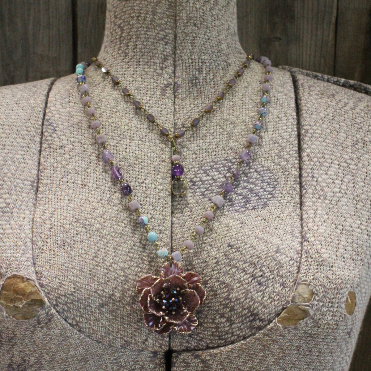 Simply Elegant Purple Flower Layered Necklace