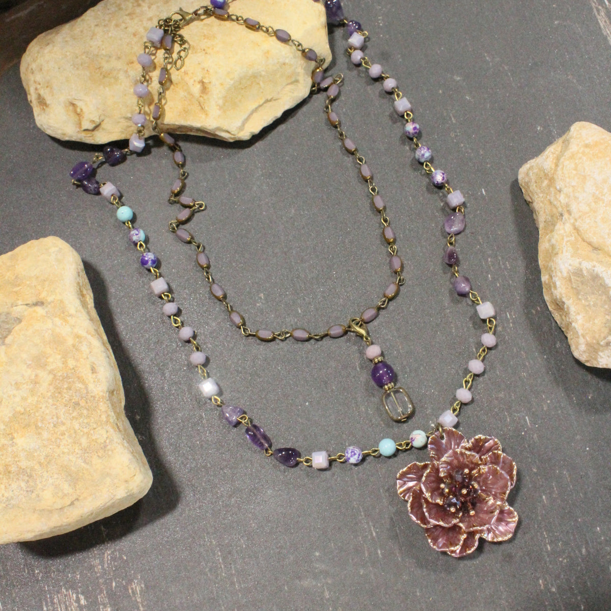 Simply Elegant Purple Flower Layered Necklace