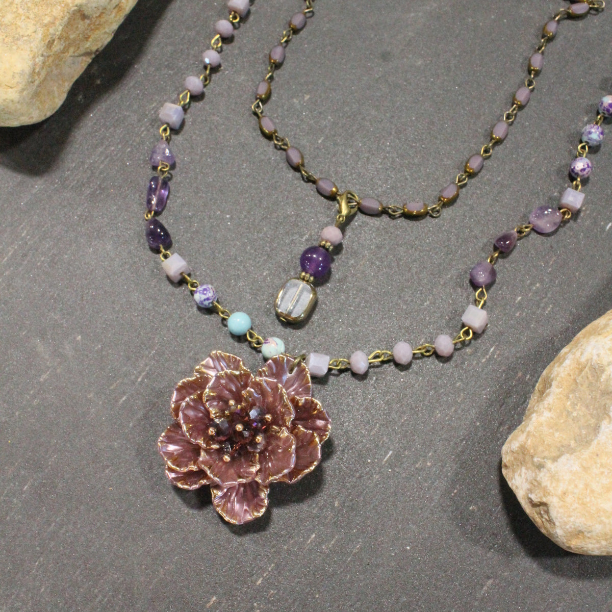 Simply Elegant Purple Flower Layered Necklace