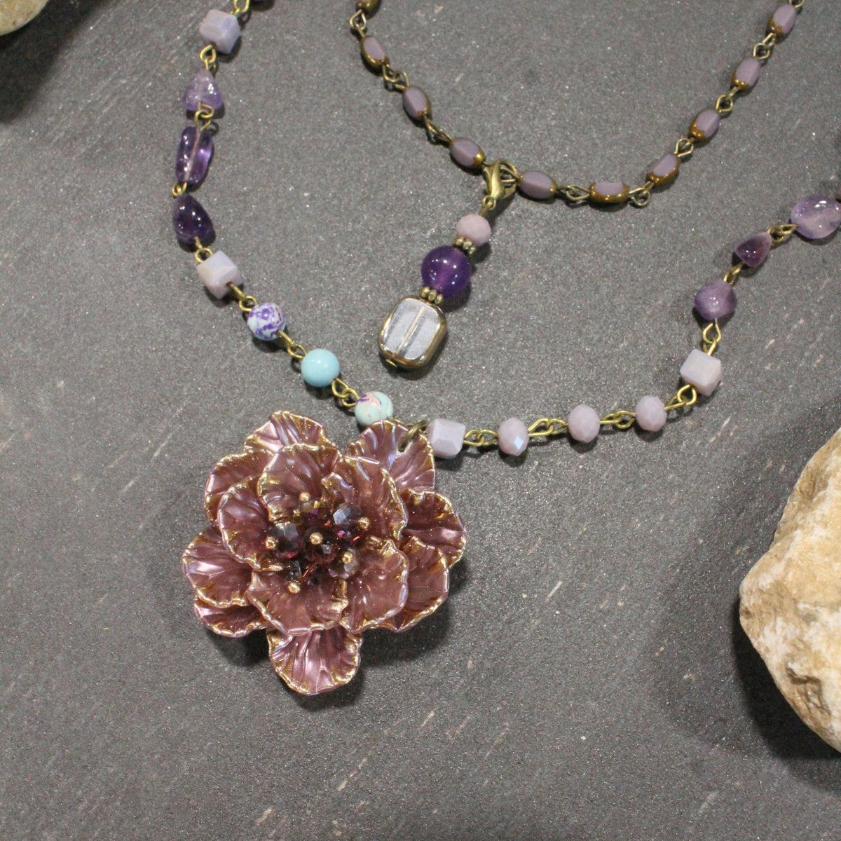 Simply Elegant Purple Flower Layered Necklace