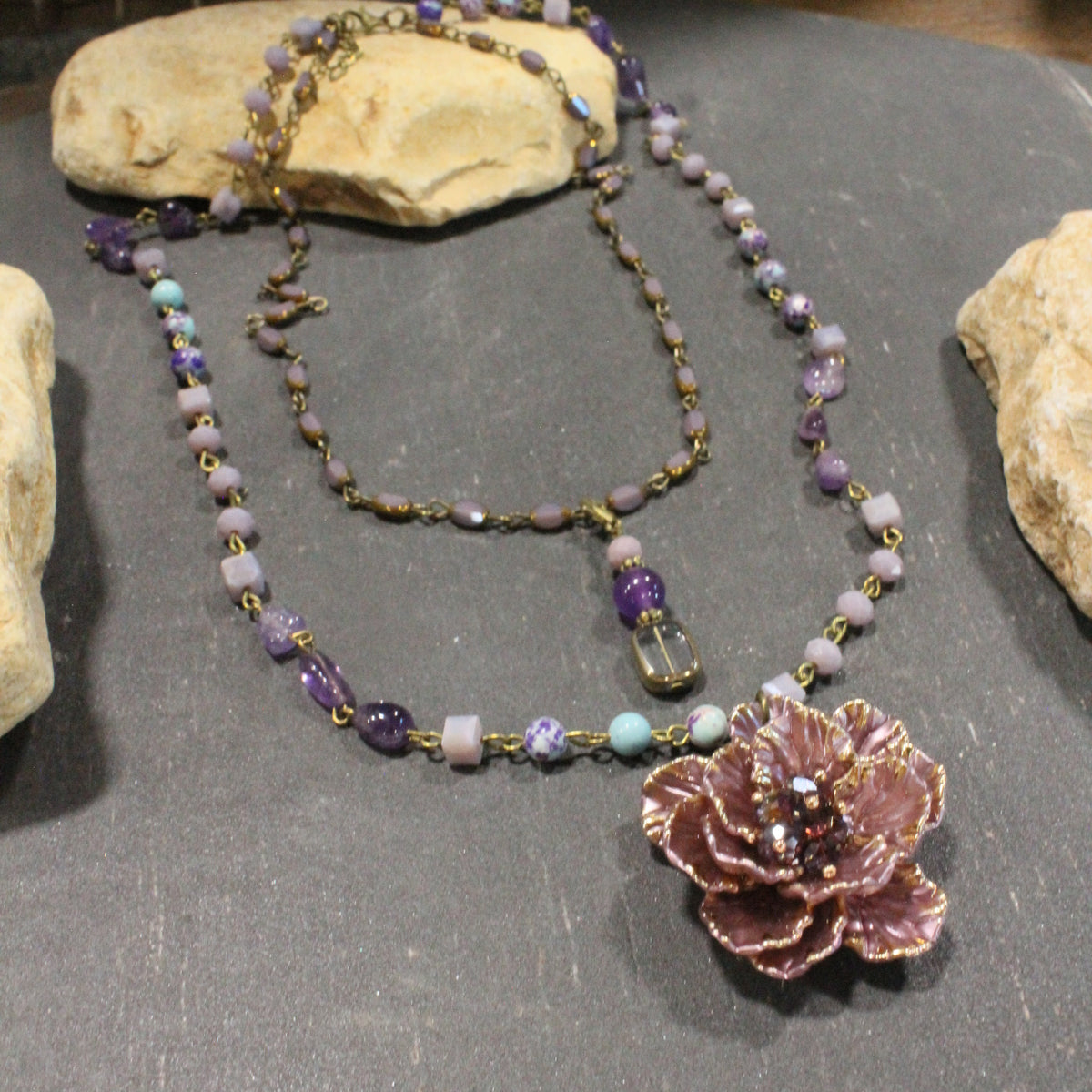 Simply Elegant Purple Flower Layered Necklace