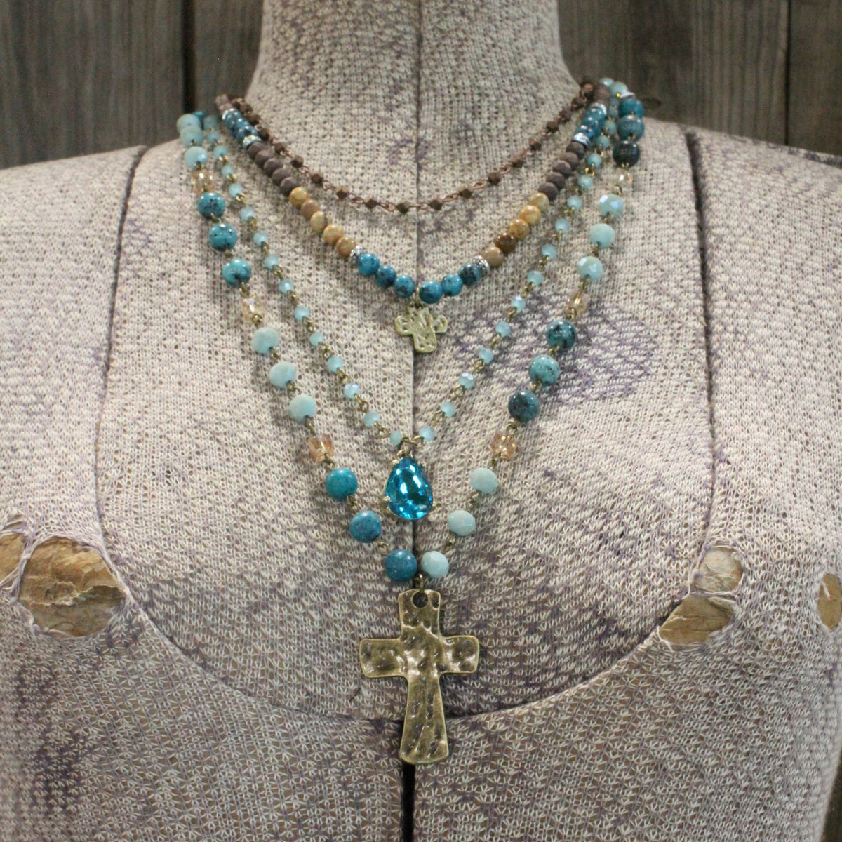 Lavished & Layered Jade Cross Necklace
