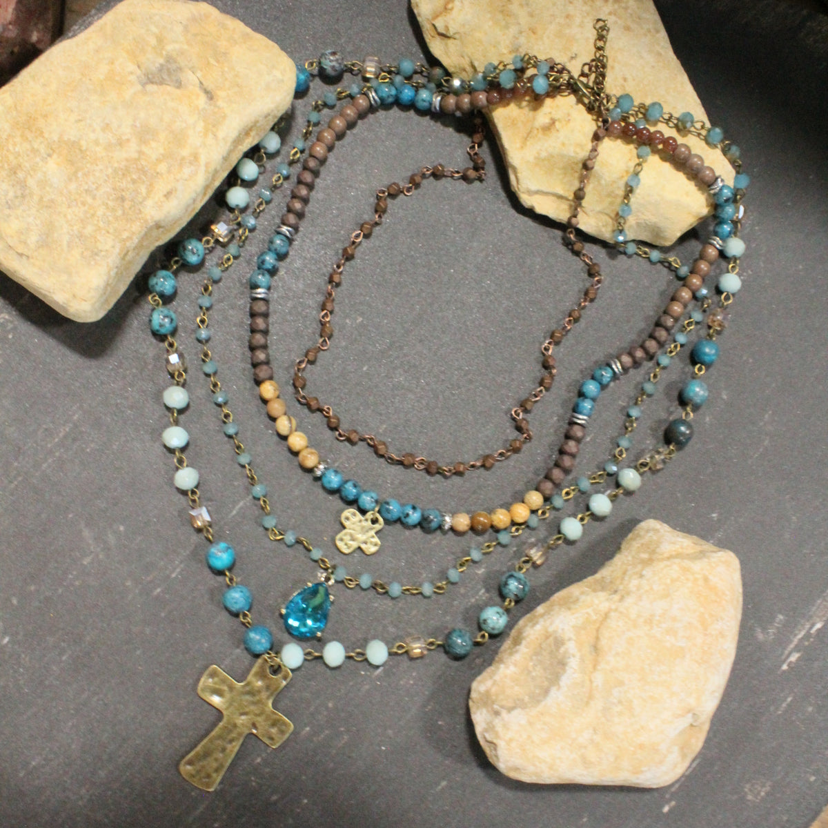 Lavished & Layered Jade Cross Necklace