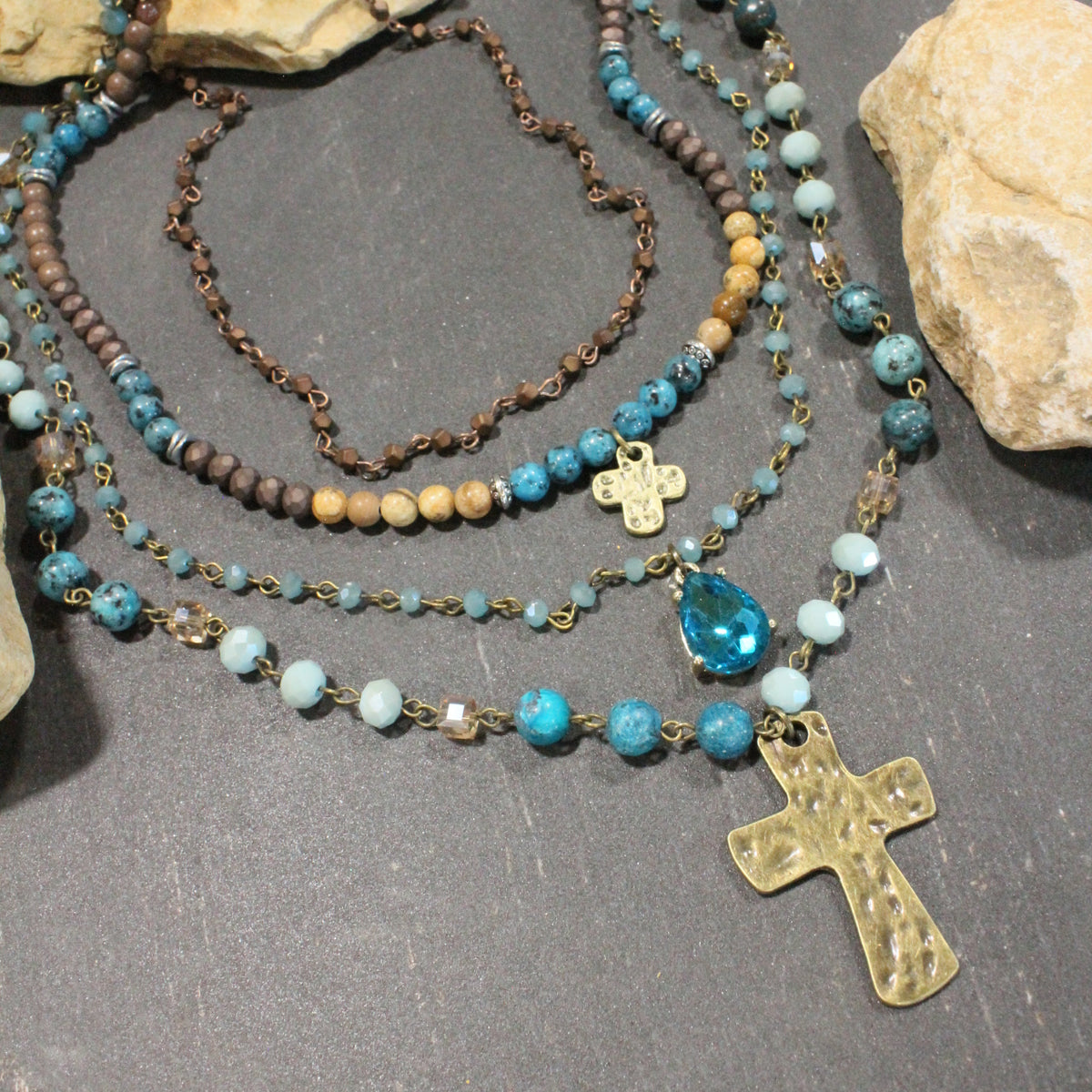 Lavished & Layered Jade Cross Necklace
