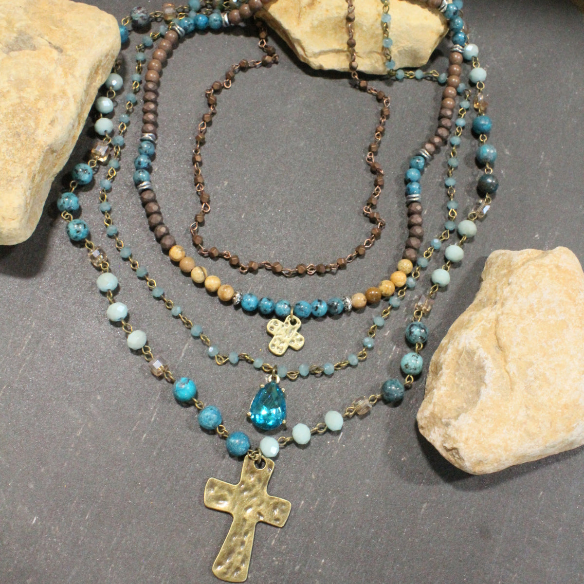 Lavished & Layered Jade Cross Necklace
