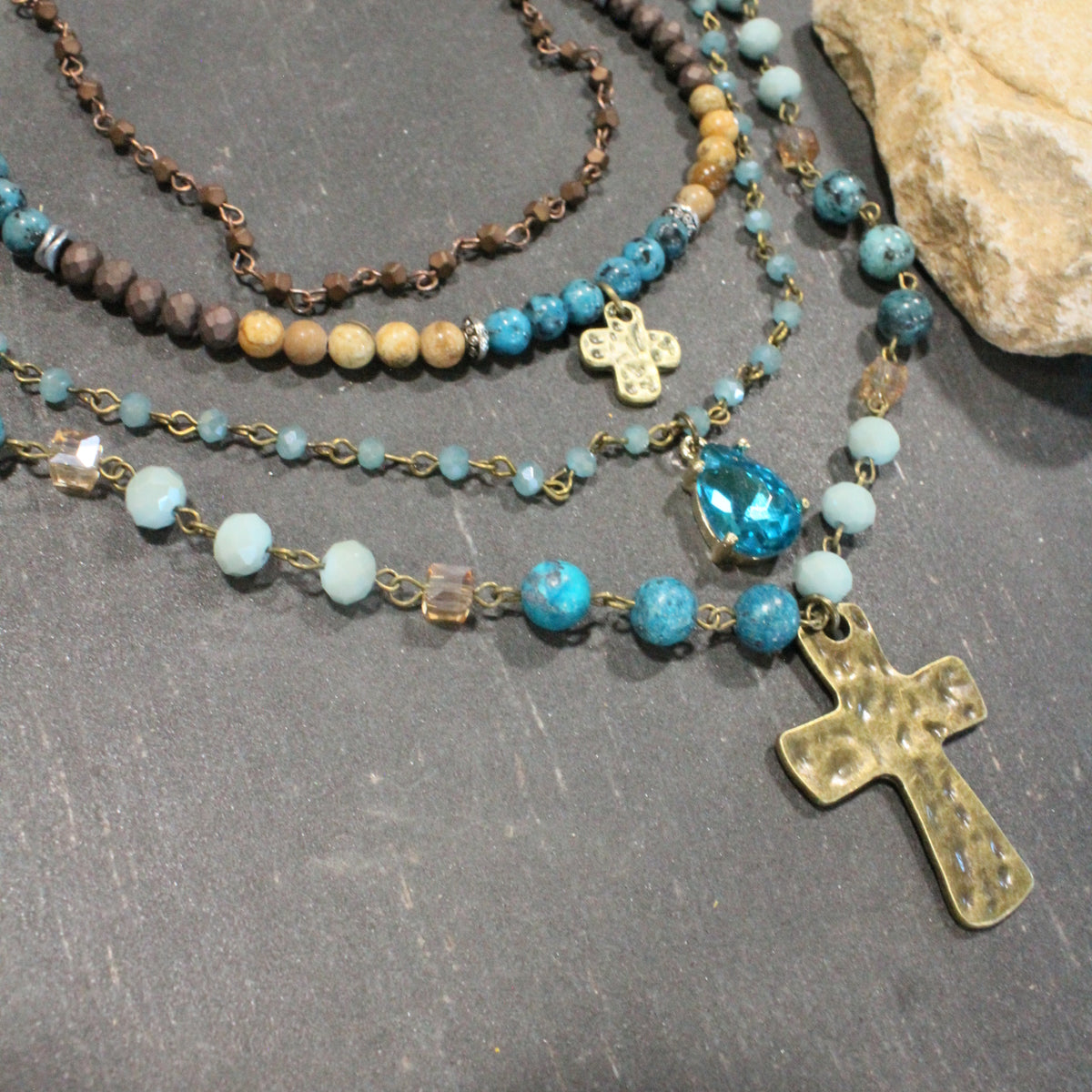 Lavished & Layered Jade Cross Necklace