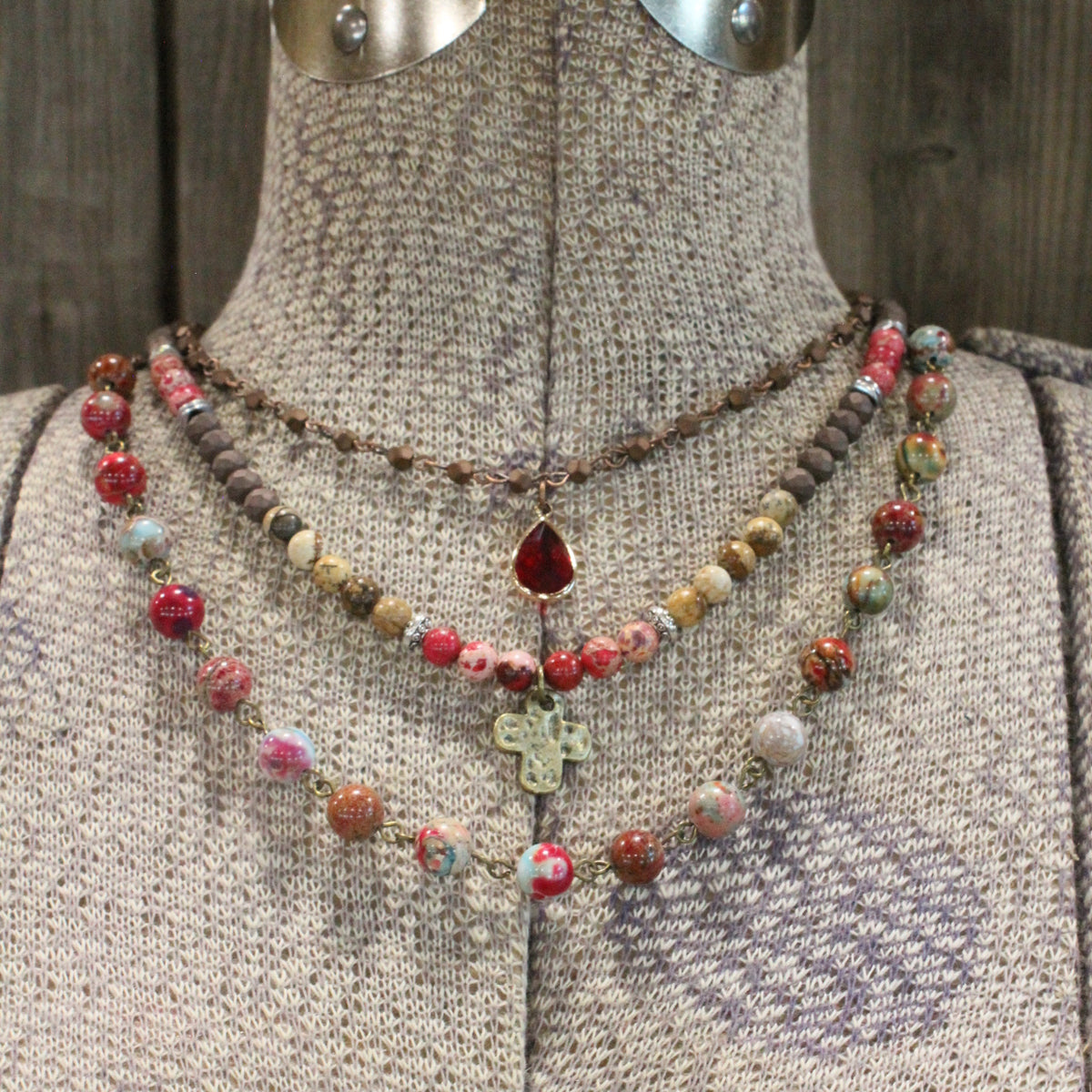 Lavished & Layered Raspberry Delight Cross Necklace