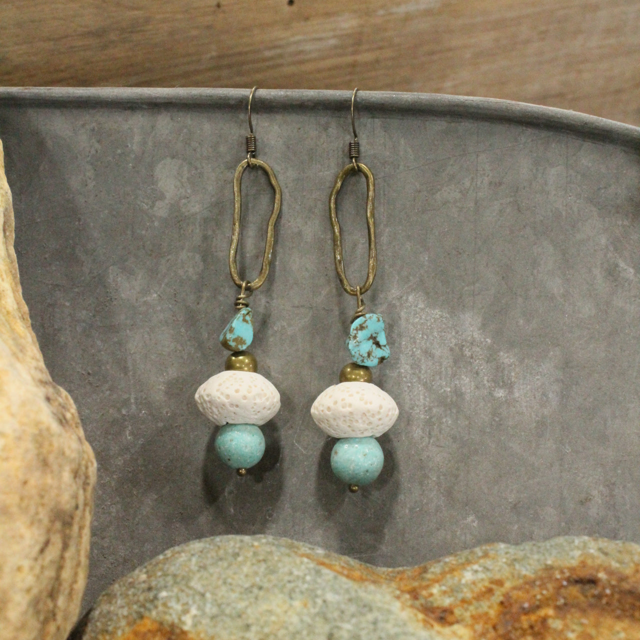 Turquoise & Stone Dangle Earrings