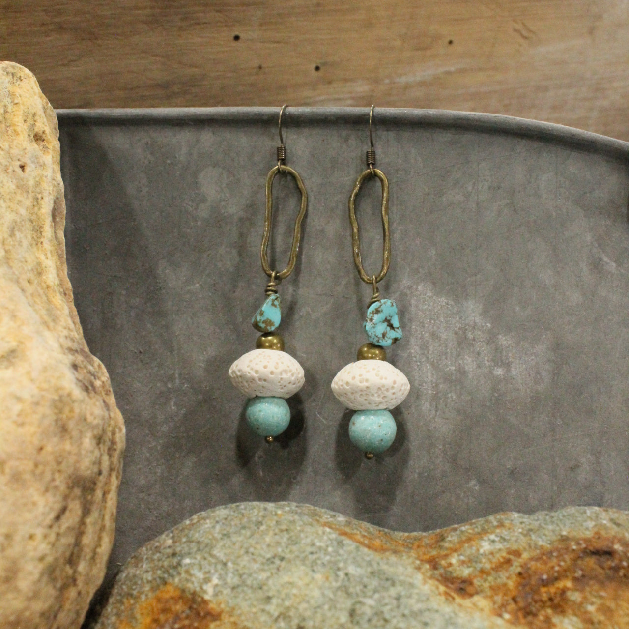 Turquoise & Stone Dangle Earrings