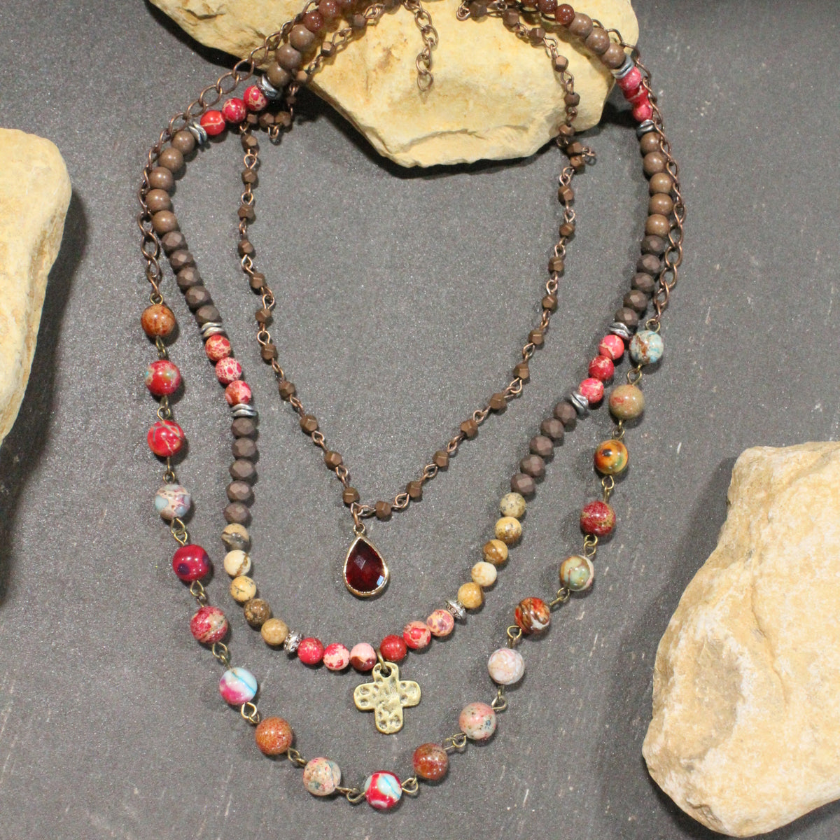 Lavished & Layered Raspberry Delight Cross Necklace