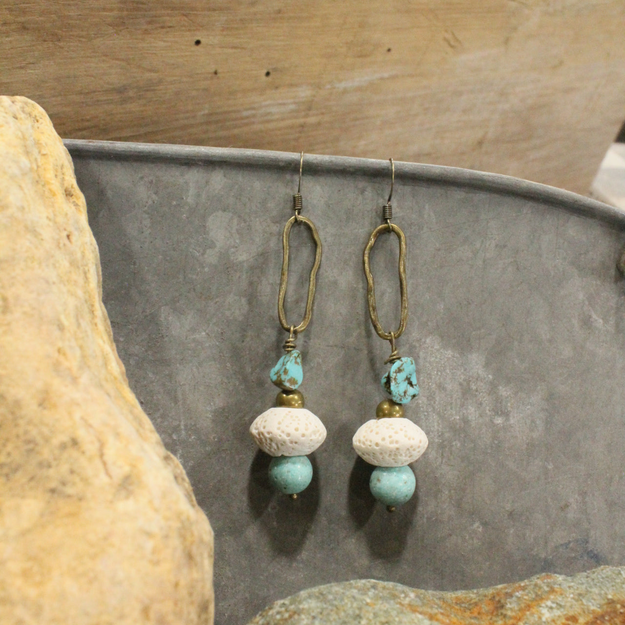 Turquoise & Stone Dangle Earrings