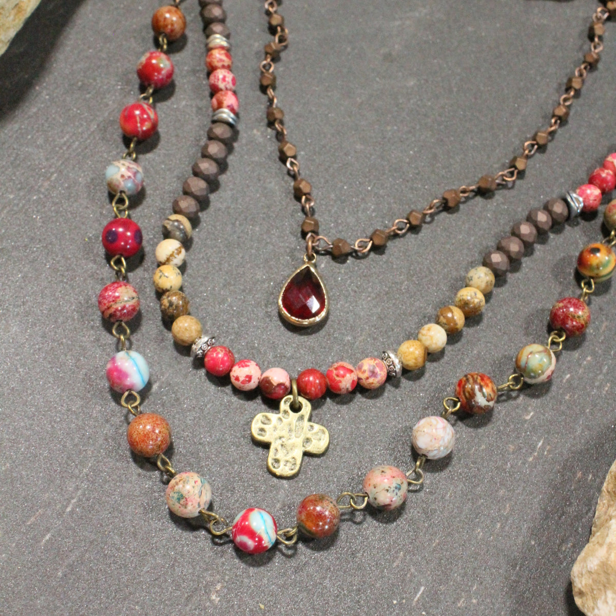 Lavished & Layered Raspberry Delight Cross Necklace