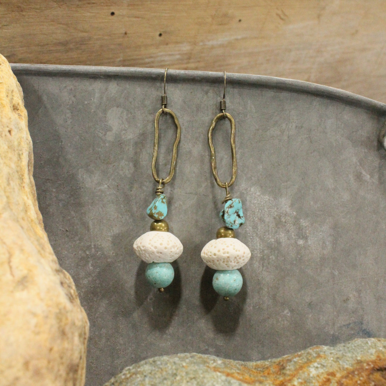 Turquoise & Stone Dangle Earrings