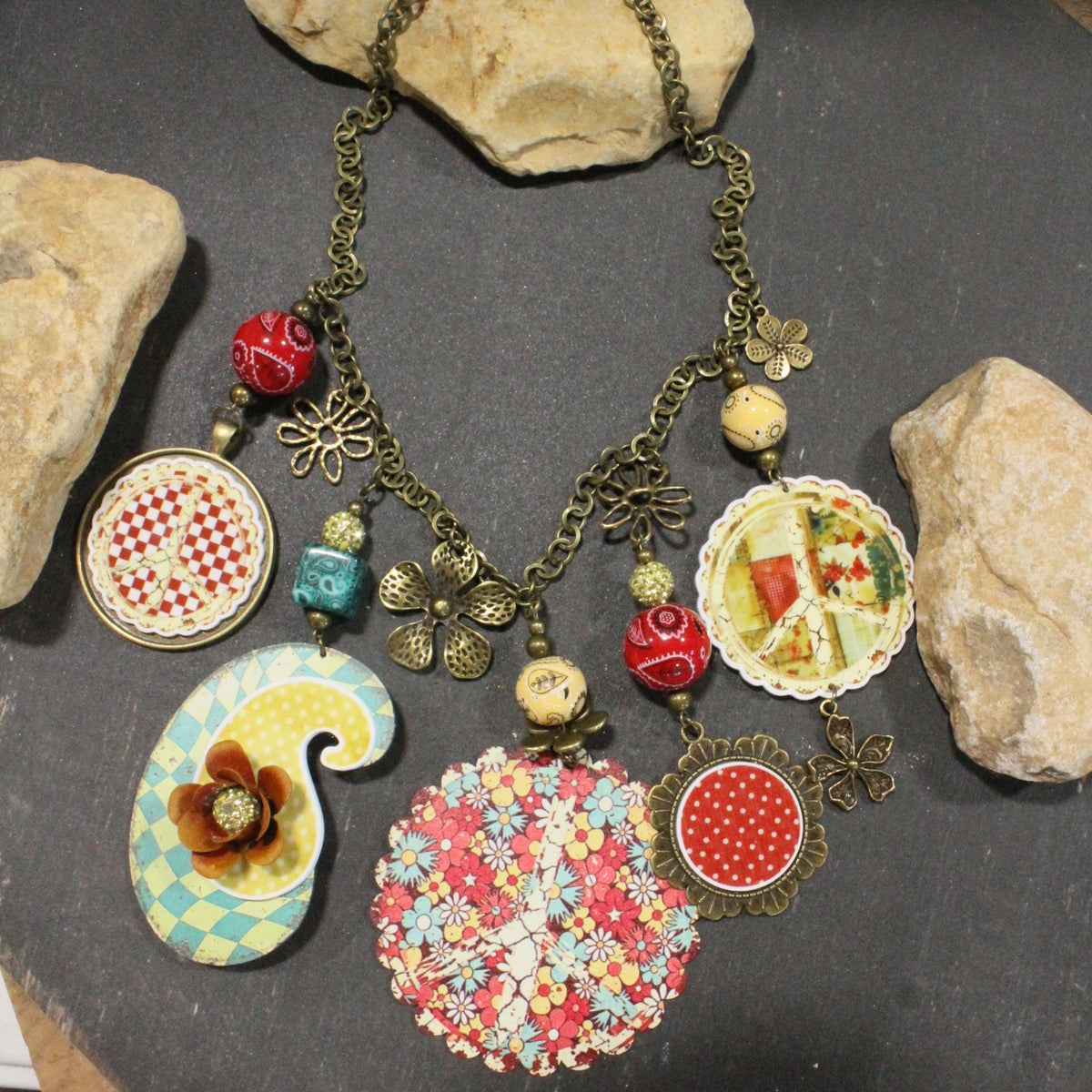 Peace, Paisley & Polka Dot Red Charm'd Necklace