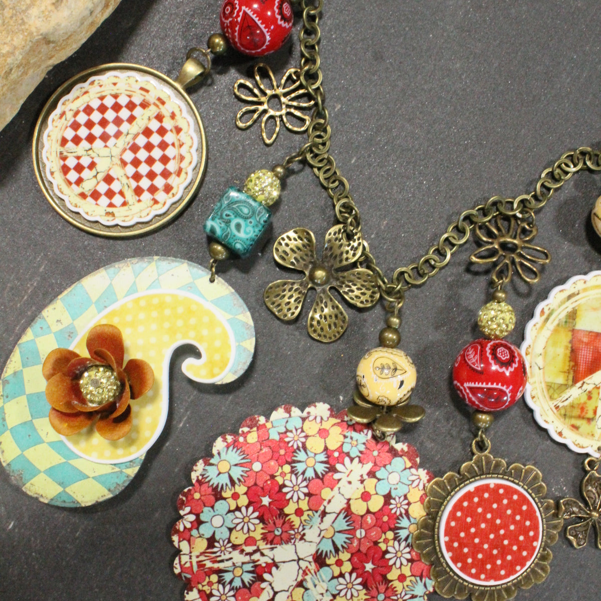 Peace, Paisley & Polka Dot Red Charm'd Necklace