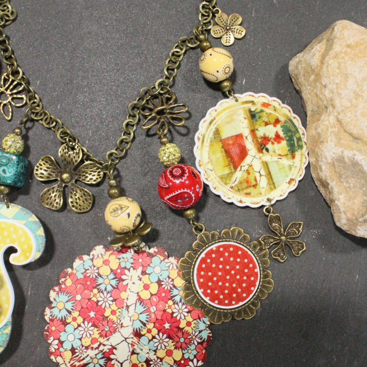 Peace, Paisley & Polka Dot Red Charm'd Necklace