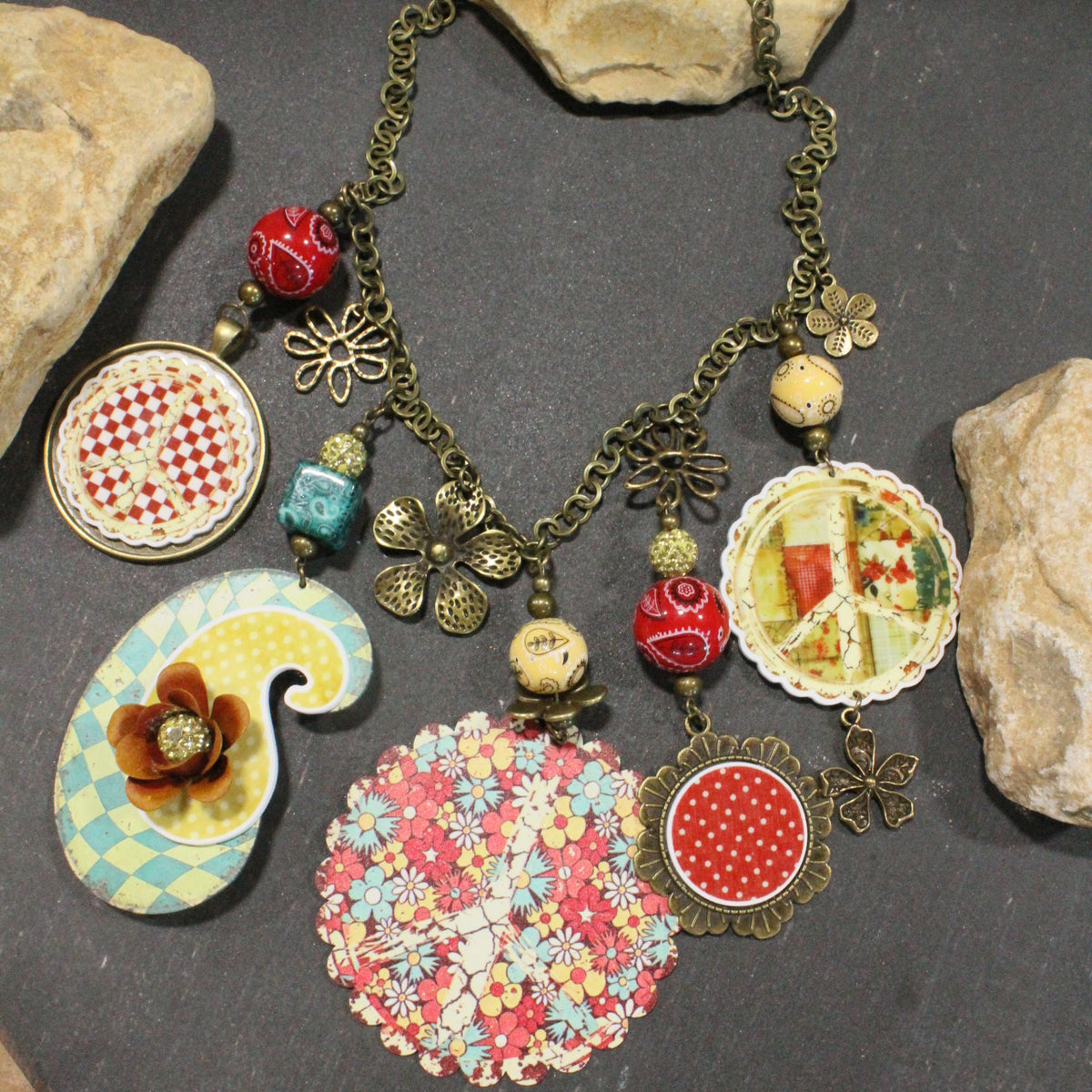 Peace, Paisley & Polka Dot Red Charm'd Necklace