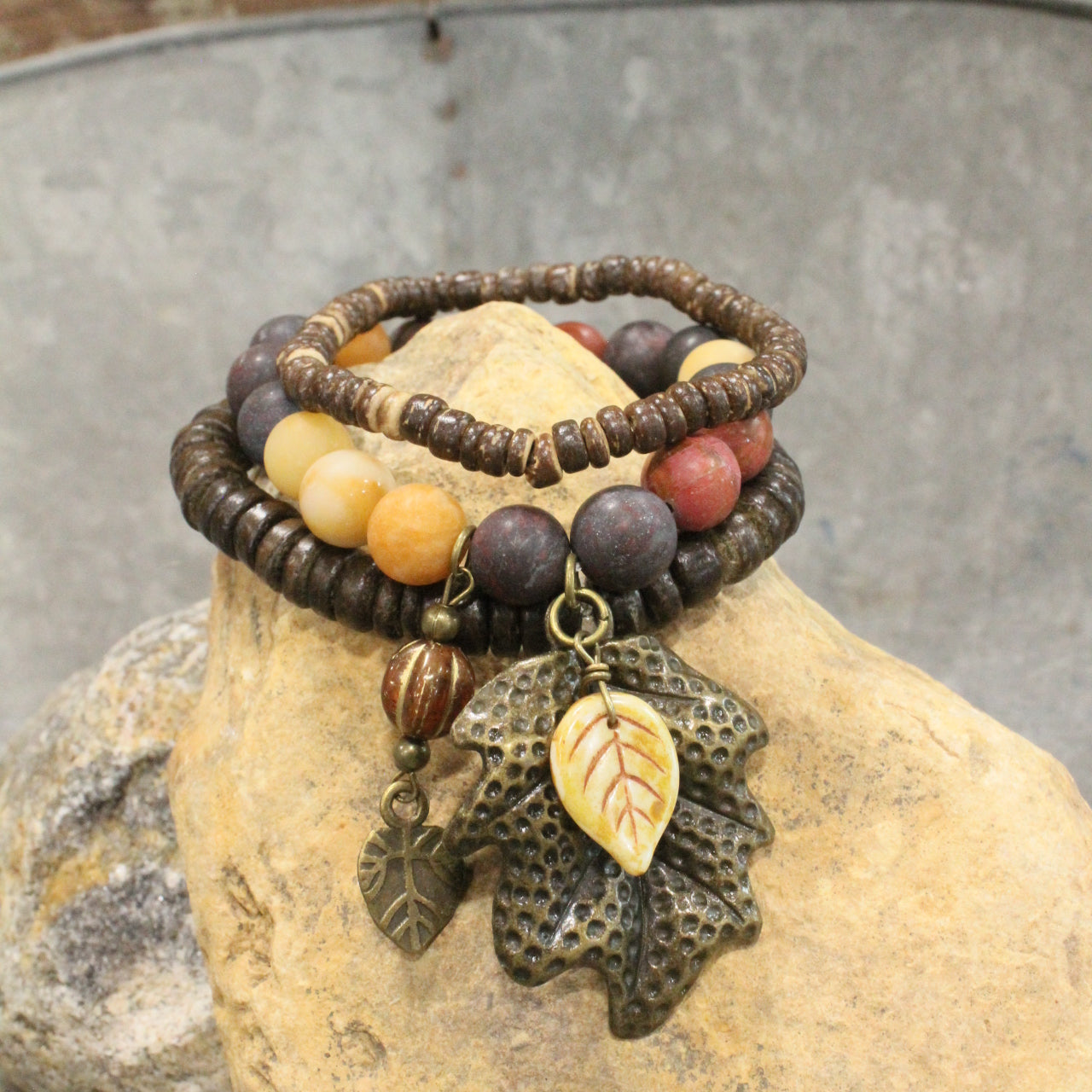 Rusty Leaf Fall Stretch Bracelet Set
