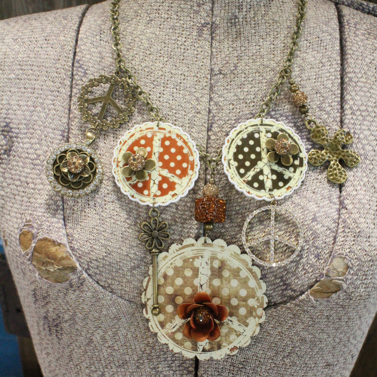 Peace, Paisley & Polka Dot Earth Tone Charm'd Necklace