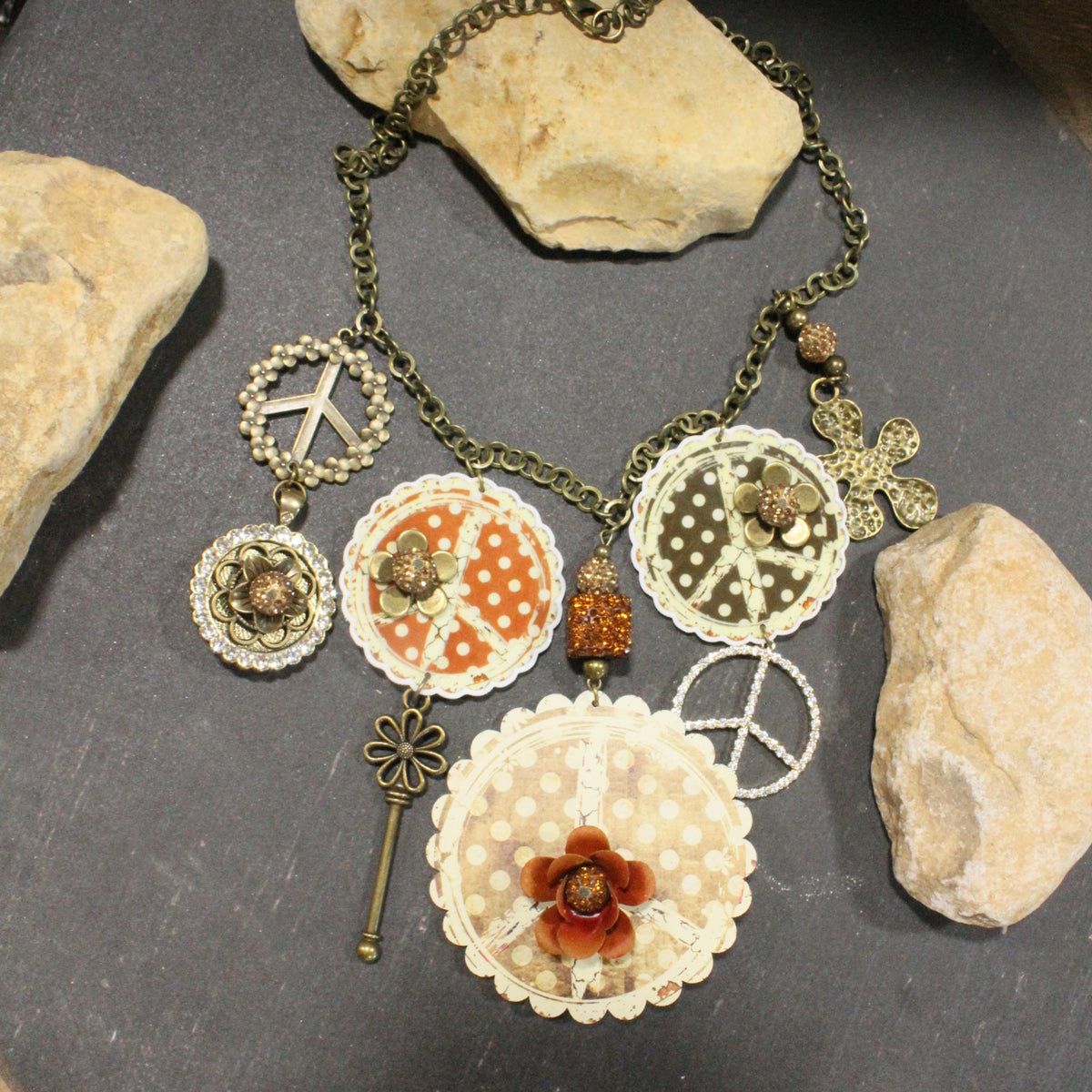 Peace, Paisley & Polka Dot Earth Tone Charm'd Necklace