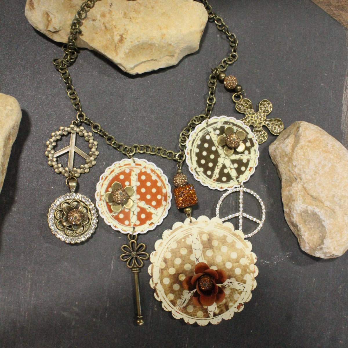 Peace, Paisley & Polka Dot Earth Tone Charm'd Necklace