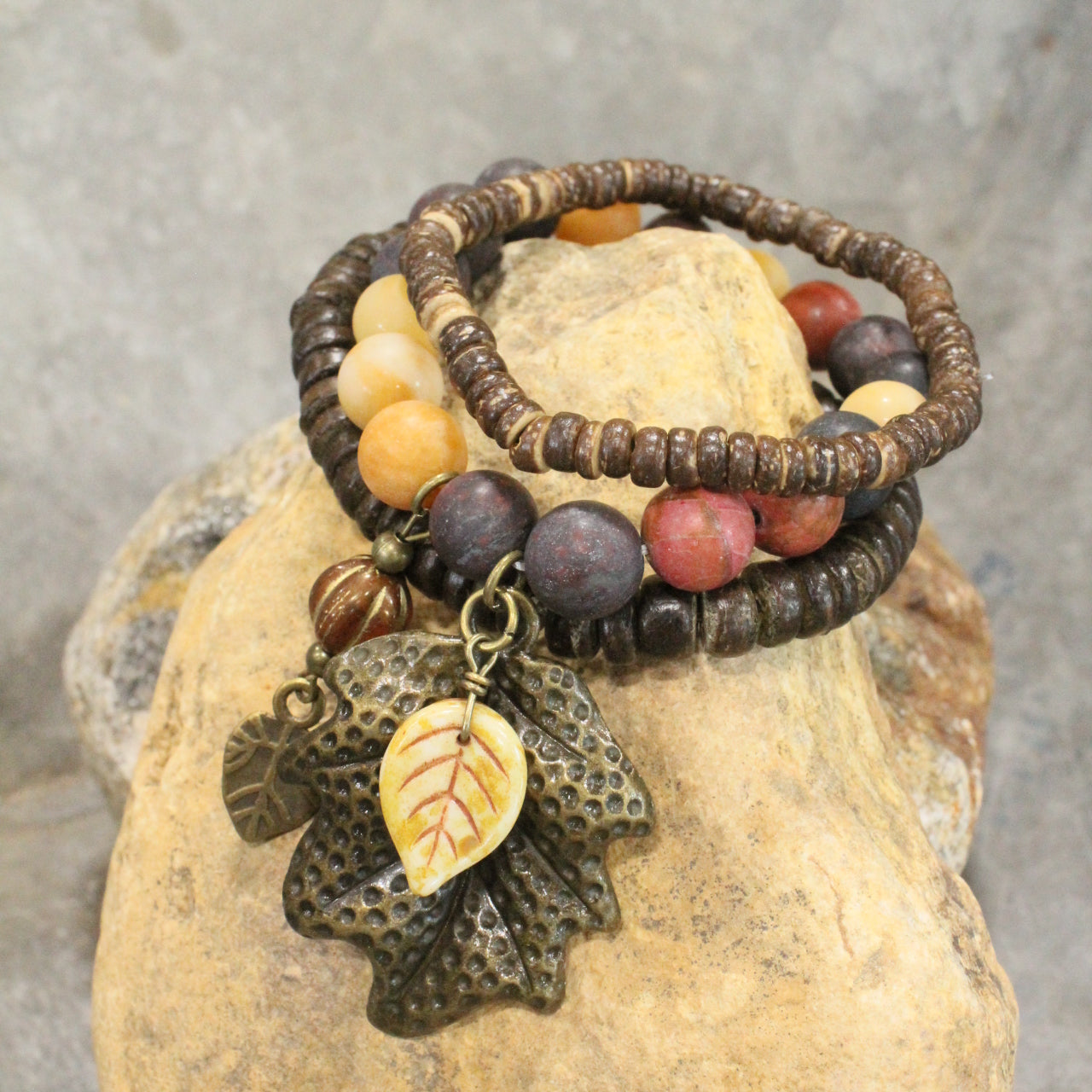 Rusty Leaf Fall Stretch Bracelet Set
