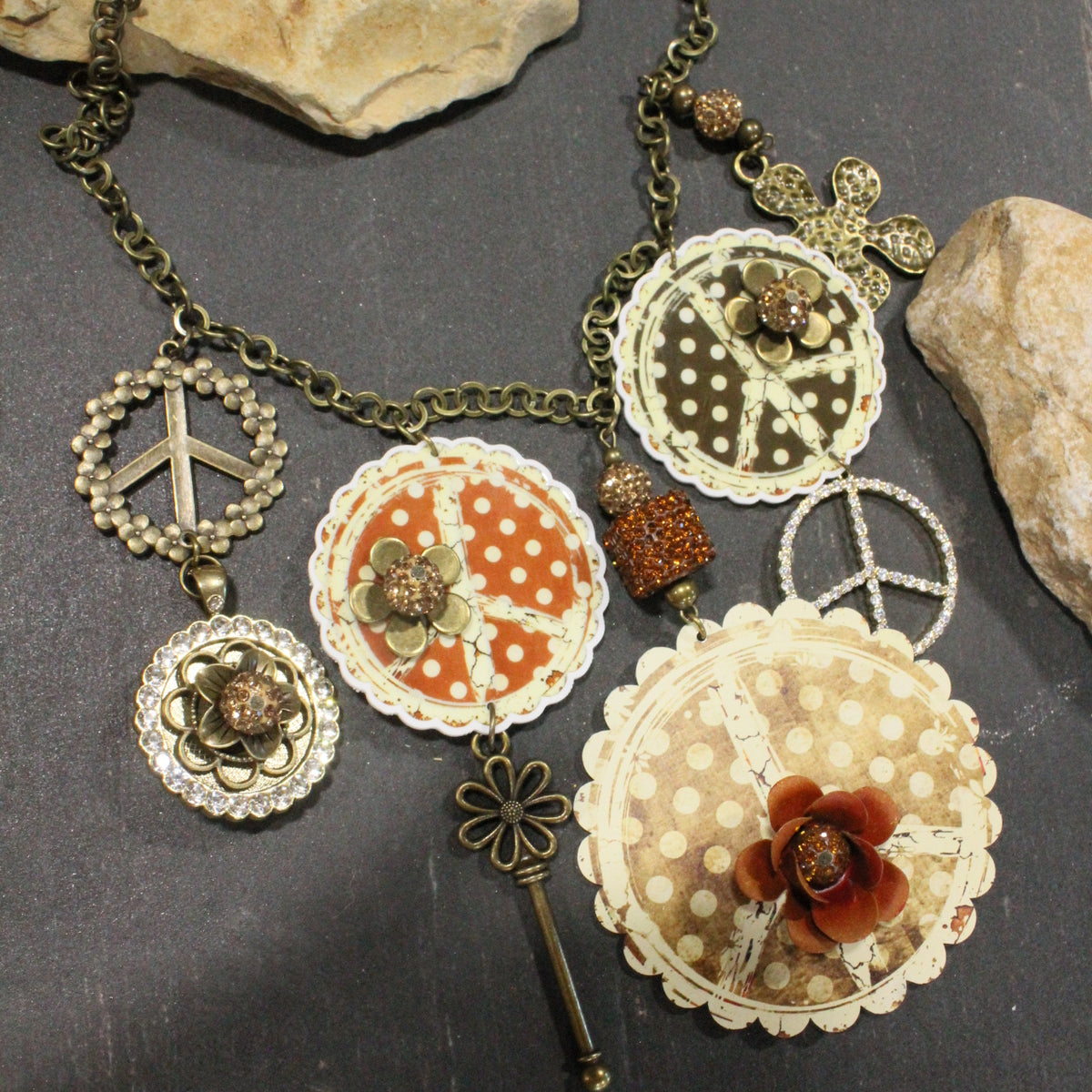 Peace, Paisley & Polka Dot Earth Tone Charm'd Necklace