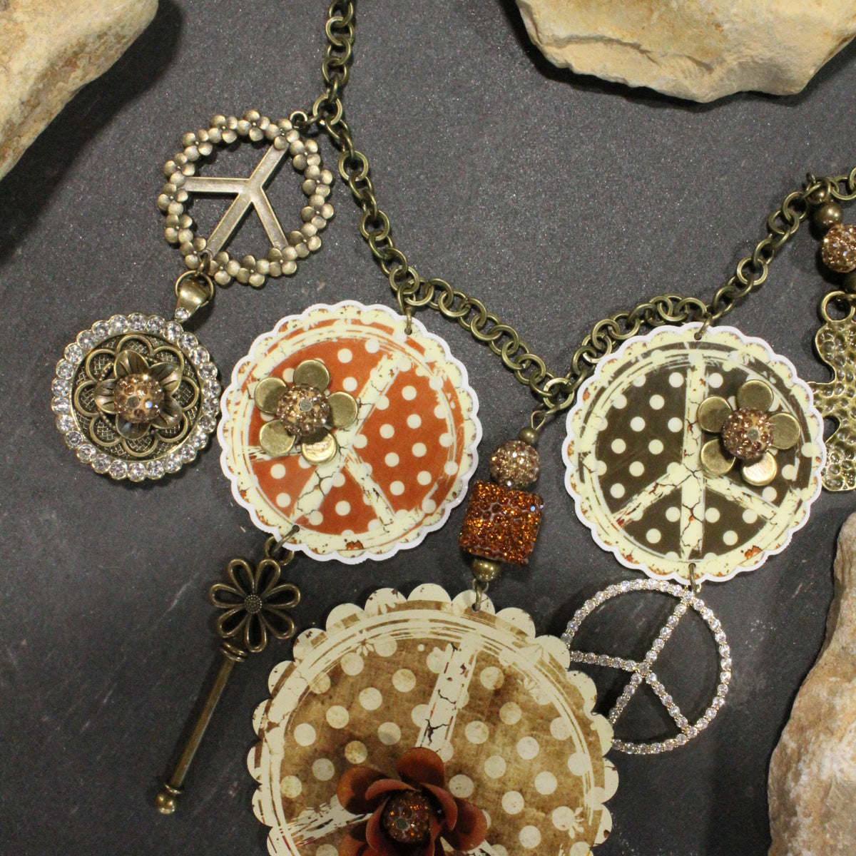 Peace, Paisley & Polka Dot Earth Tone Charm'd Necklace