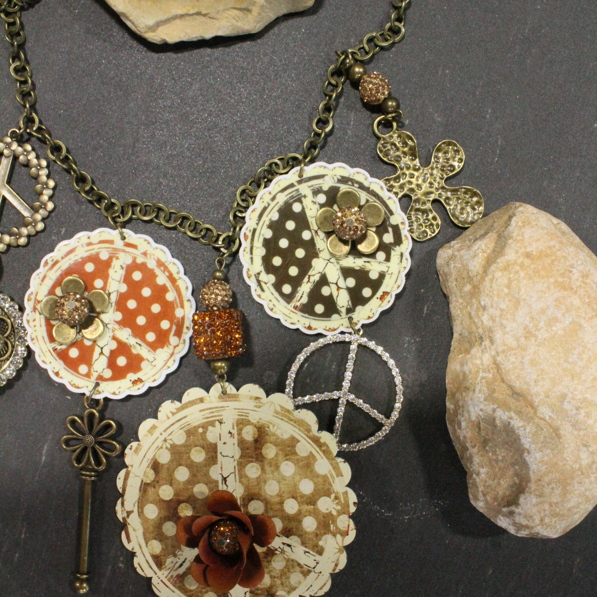 Peace, Paisley & Polka Dot Earth Tone Charm'd Necklace