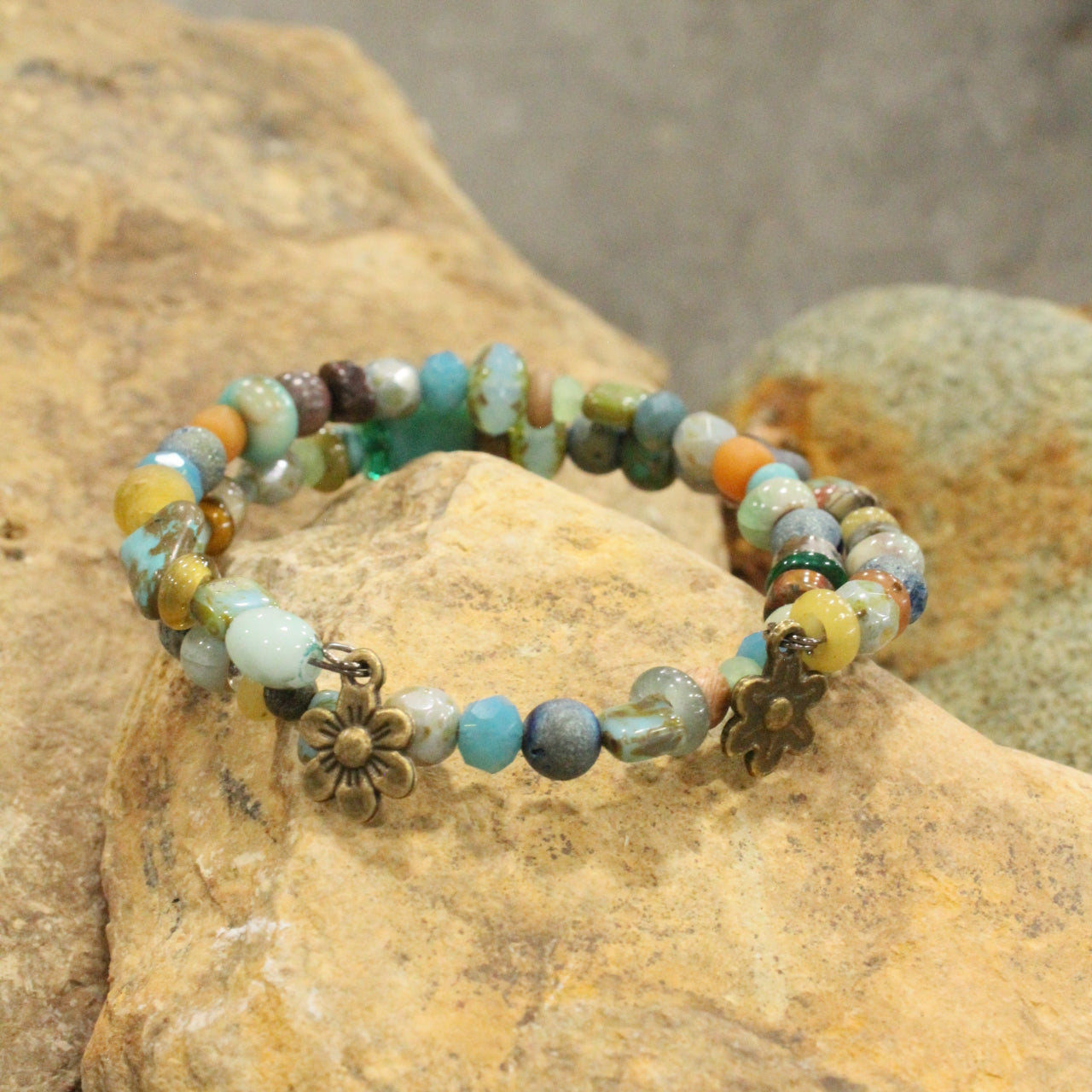 Turquoise & Mixed Stones Wrap Bracelet