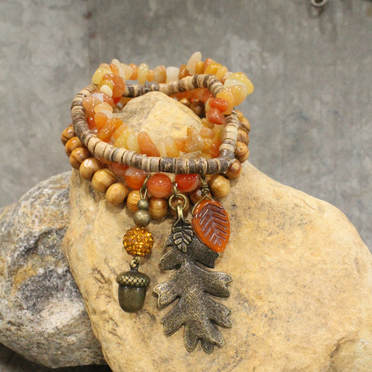 Oak Leaf & Acorn Stretch Bracelet Set