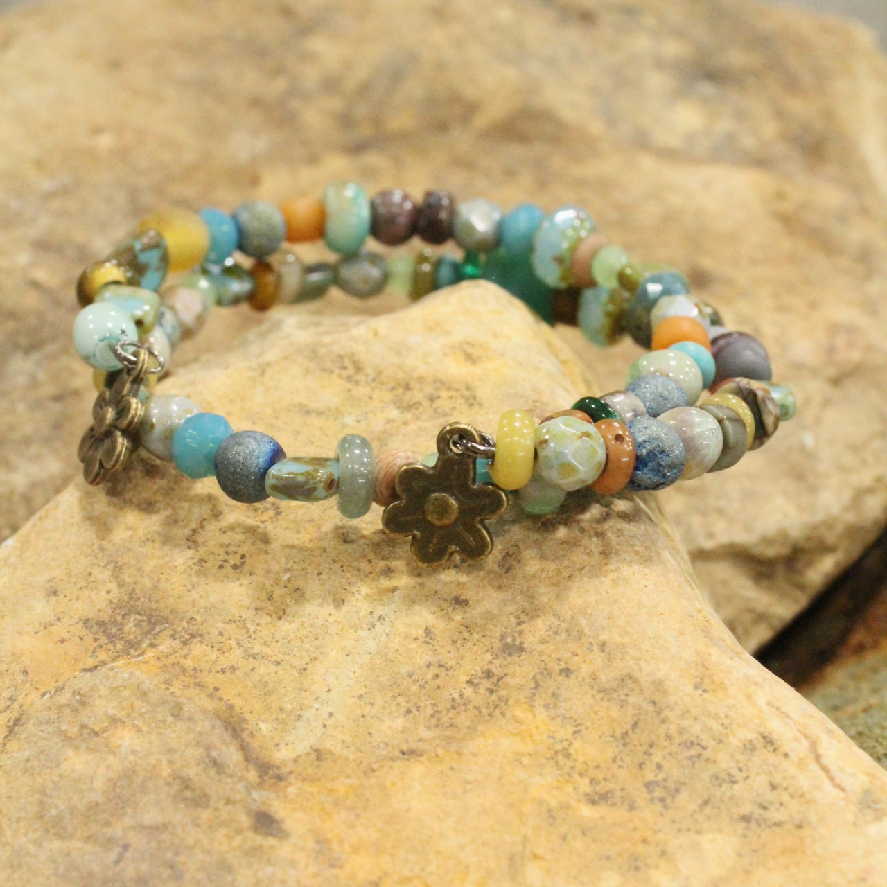 Turquoise & Mixed Stones Wrap Bracelet