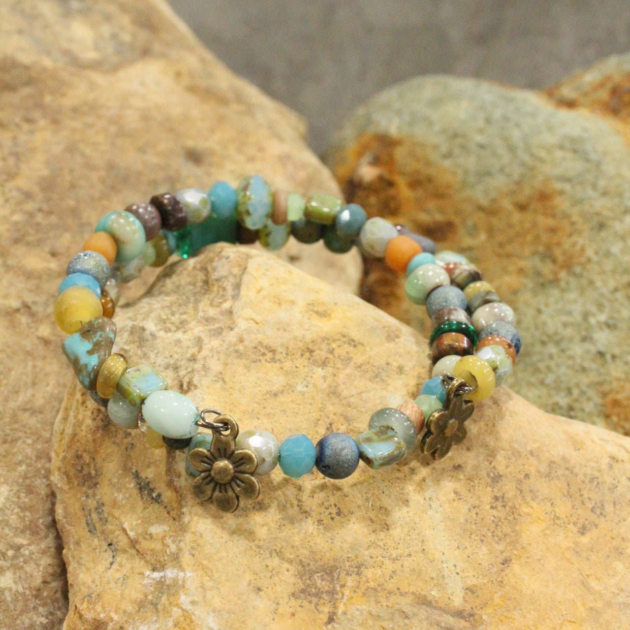 Turquoise & Mixed Stones Wrap Bracelet