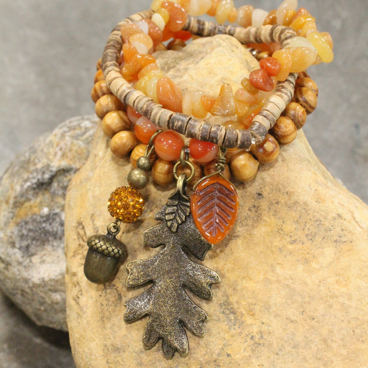 Oak Leaf & Acorn Stretch Bracelet Set