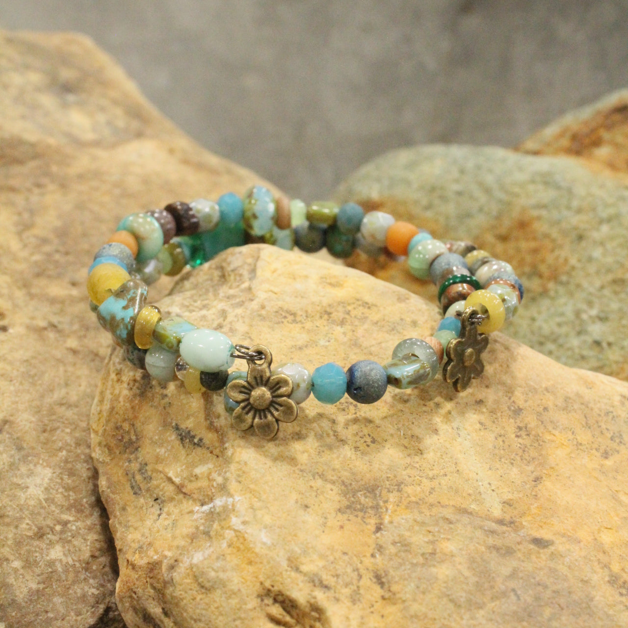 Turquoise & Mixed Stones Wrap Bracelet