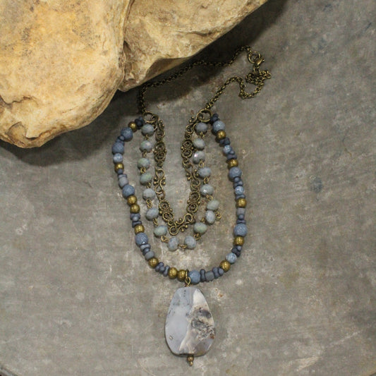 Soft Stone Blue Pendant Tiered Necklace