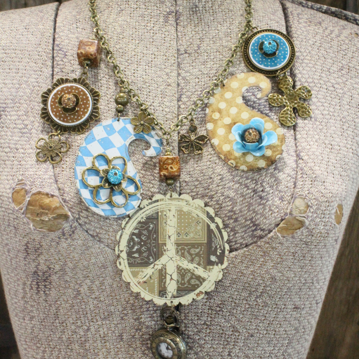 Peace, Paisley & Polka Dot Turquoise Charm'd Necklace