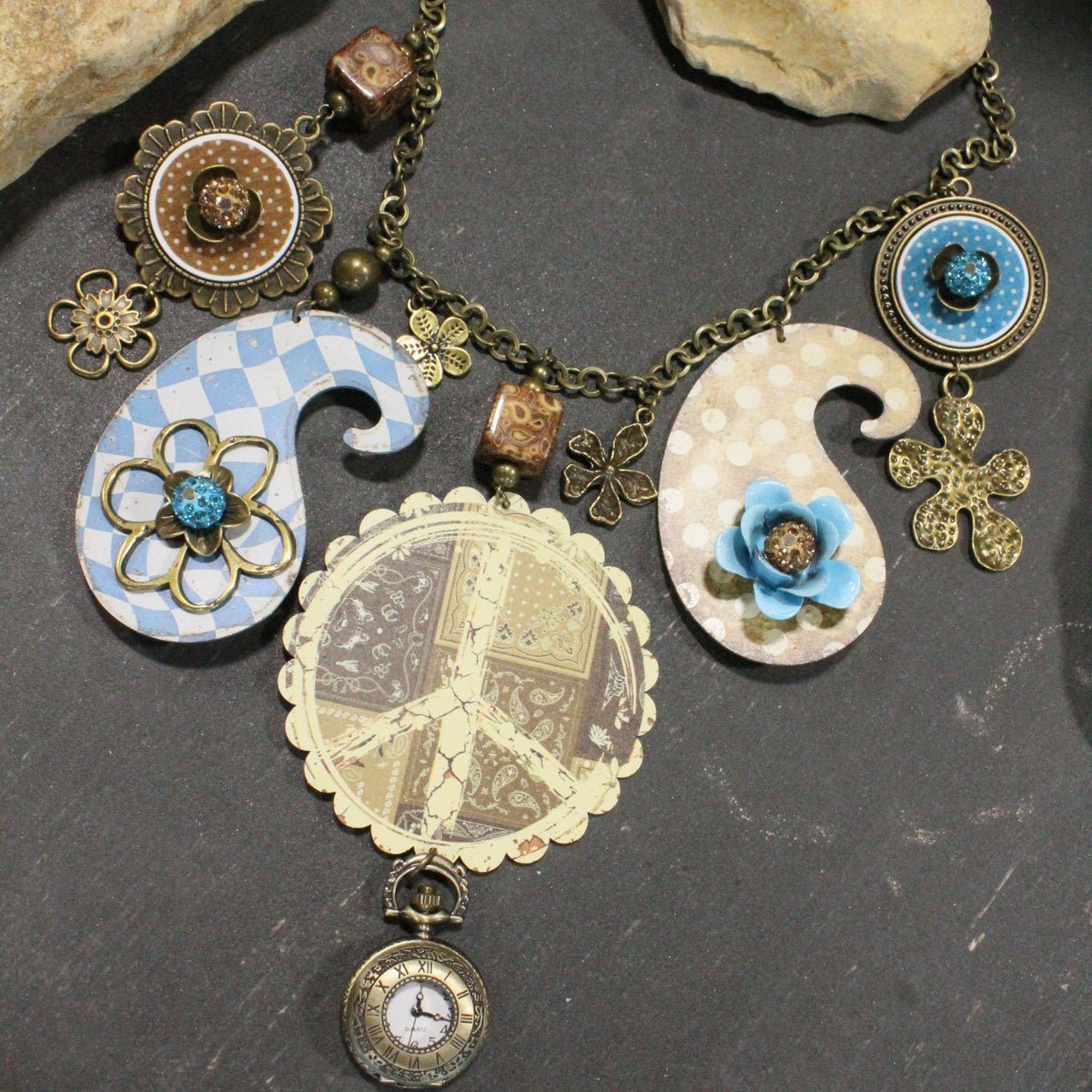Peace, Paisley & Polka Dot Turquoise Charm'd Necklace