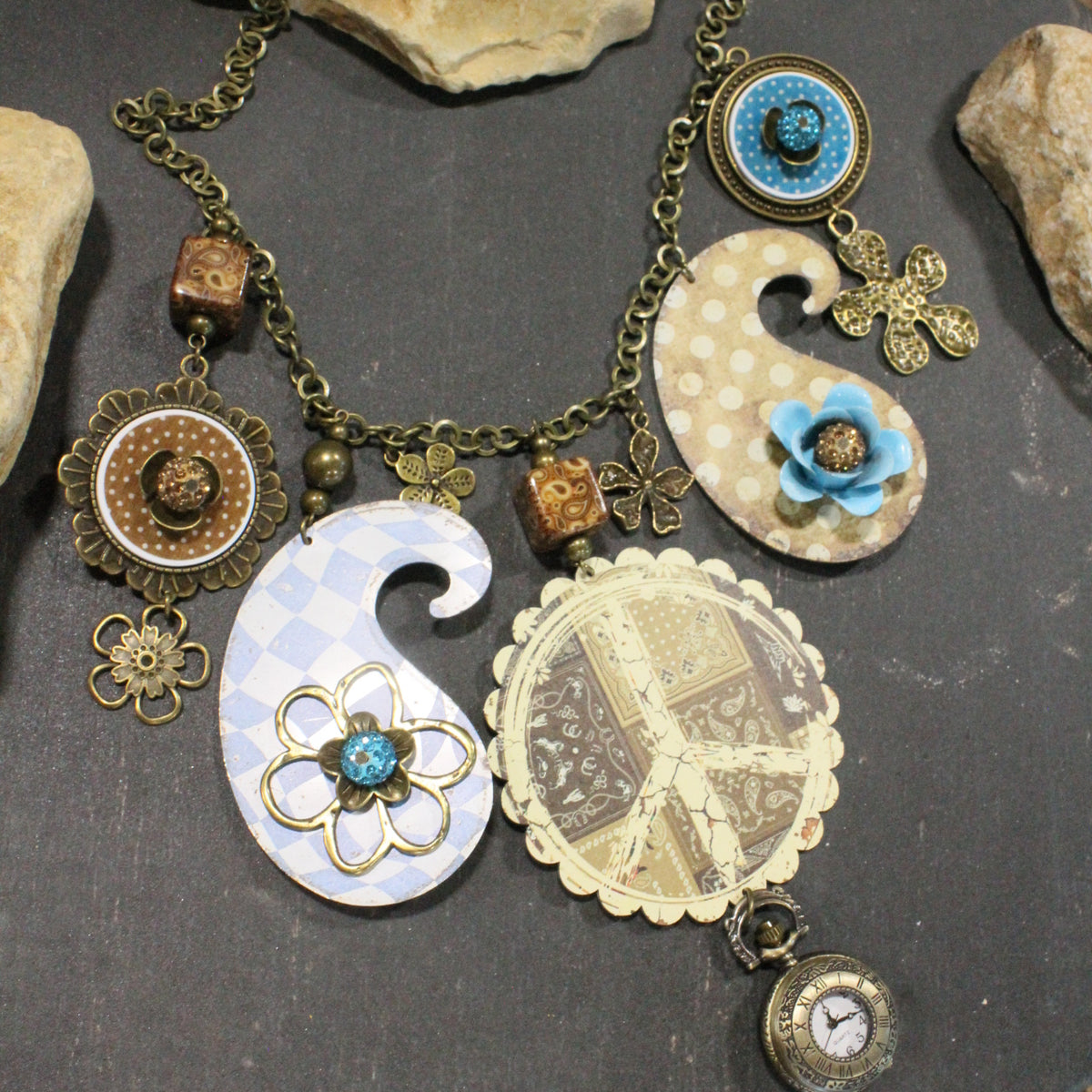Peace, Paisley & Polka Dot Turquoise Charm'd Necklace