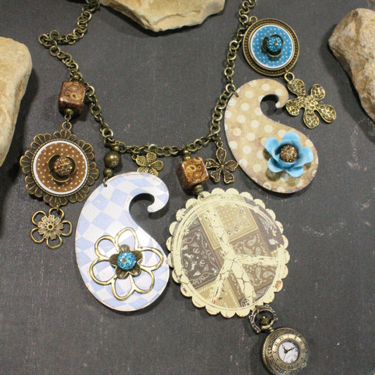 Peace, Paisley & Polka Dot Turquoise Charm'd Necklace