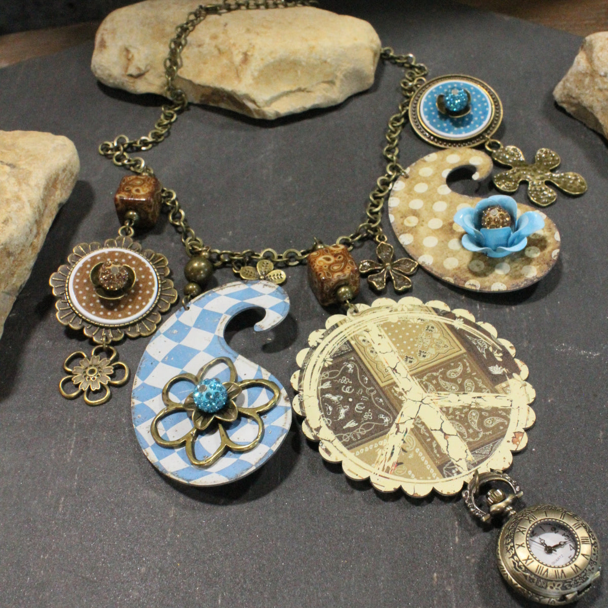 Peace, Paisley & Polka Dot Turquoise Charm'd Necklace