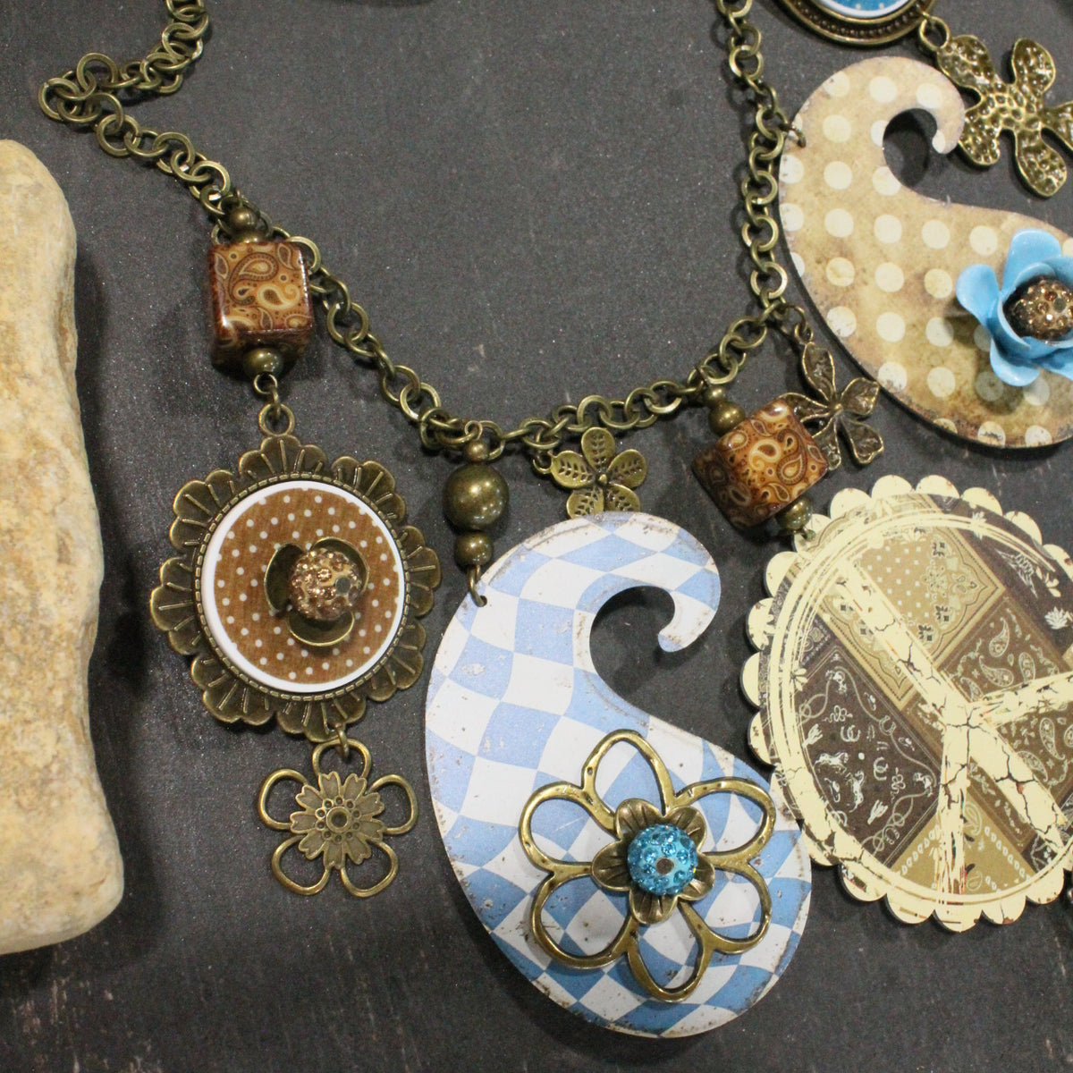 Peace, Paisley & Polka Dot Turquoise Charm'd Necklace