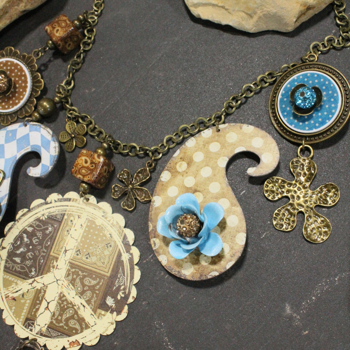 Peace, Paisley & Polka Dot Turquoise Charm'd Necklace