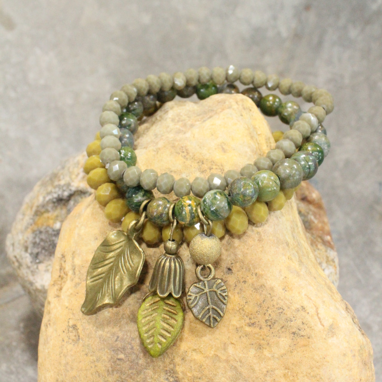 Olive Leaves Fall Stretch Bracelet Set