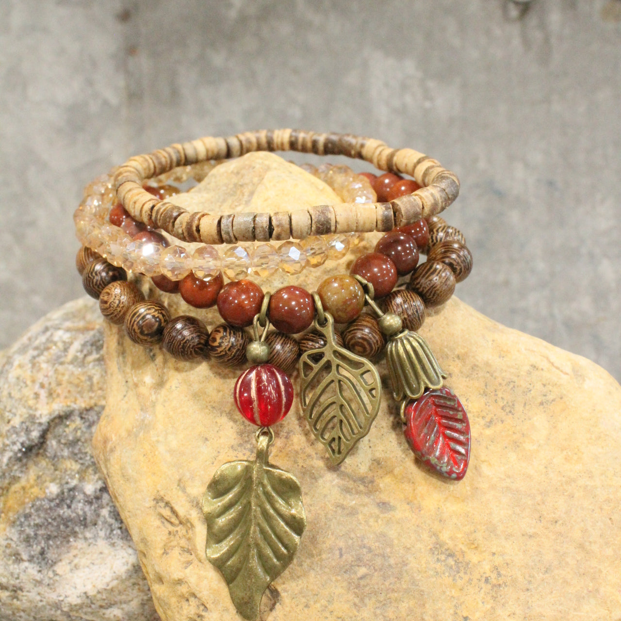 Falling For Autumn Leaves Stretch Bracelet Set