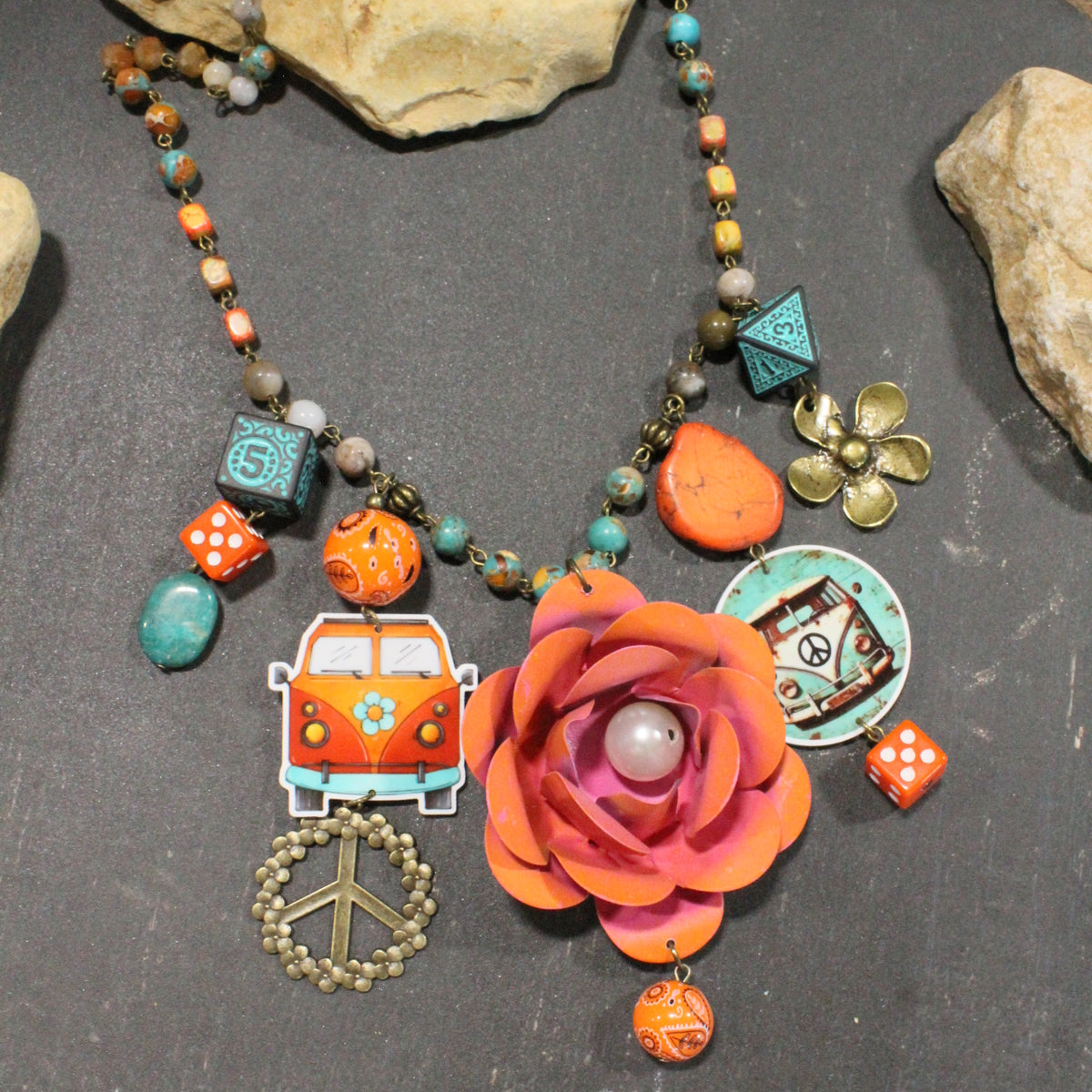 Peace & Peachy Flower Charm'd Necklace
