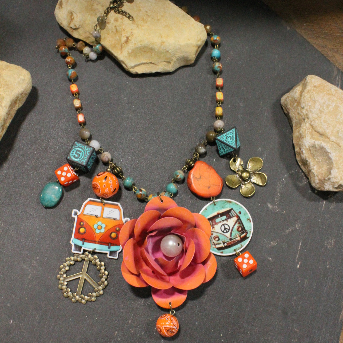 Peace & Peachy Flower Charm'd Necklace