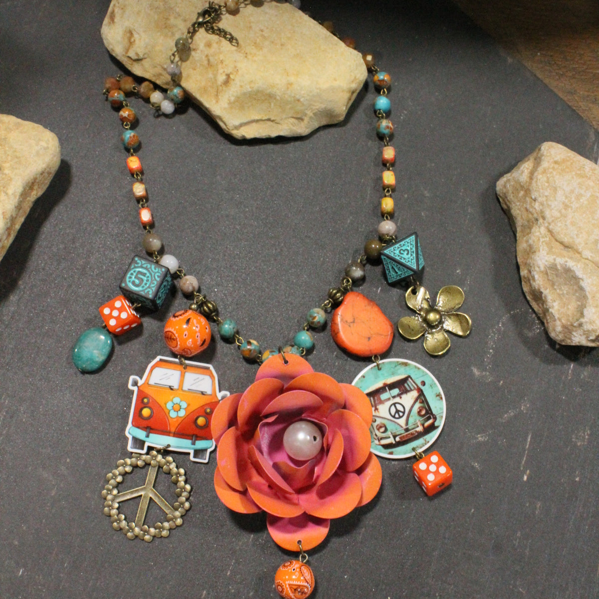 Peace & Peachy Flower Charm'd Necklace